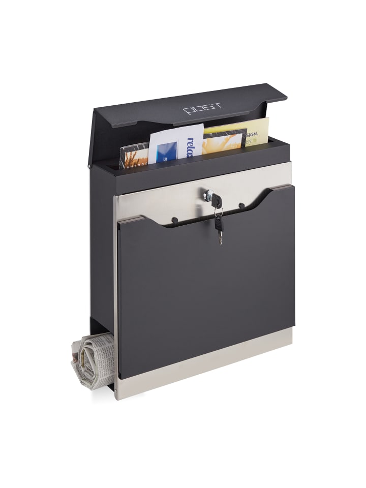 relaxdays Briefkasten in Schwarz/ Silber - (B)37 x (H)37 x (T)11 cm günstig kaufen onesize