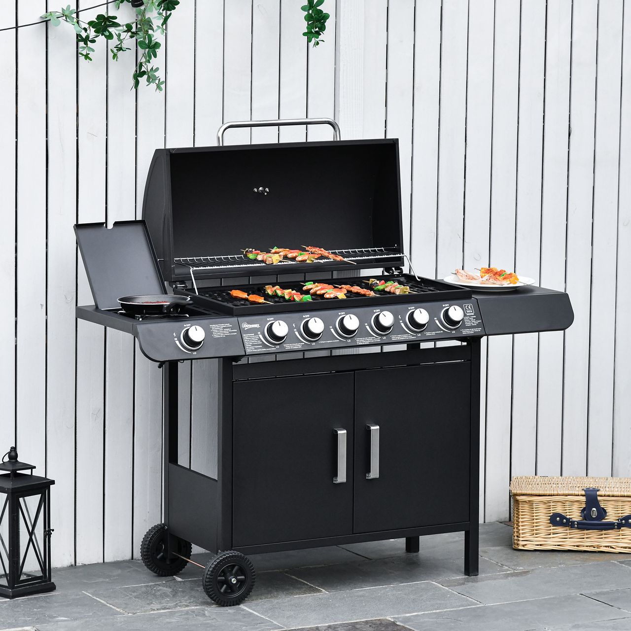 Outsunny Gasgrill BBQ Metall Schwarz 135 x 50 x 100 cm