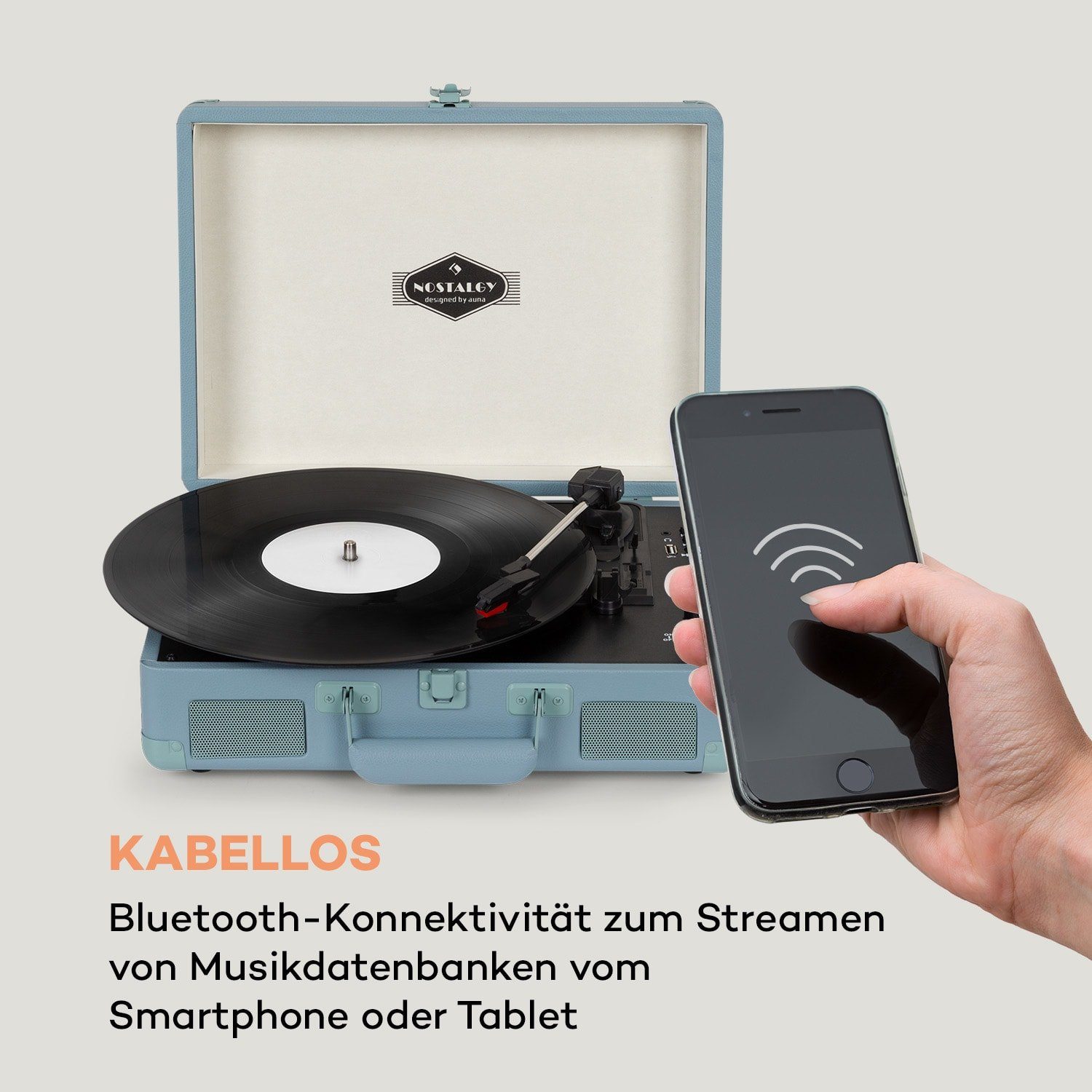 Auna Peggy Sue BT Plattenspieler (Riemenantrieb, Bluetooth, Schallplattenspieler Retro mit Lautsprecher Vinyl Plattenspieler)