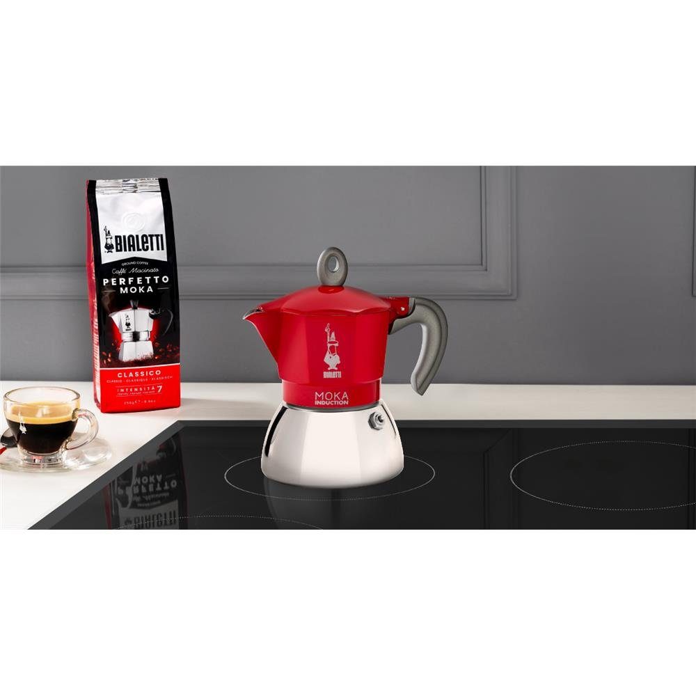 BIALETTI Espressokocher New Moka 4 Tassen, 0,15l Kaffeekanne, aus Aluminium / Stahl, für vier Tassen, Kaffeemaschine, Kaffeekocher, für Herd und Induktion geeignet, für Camping, Rot