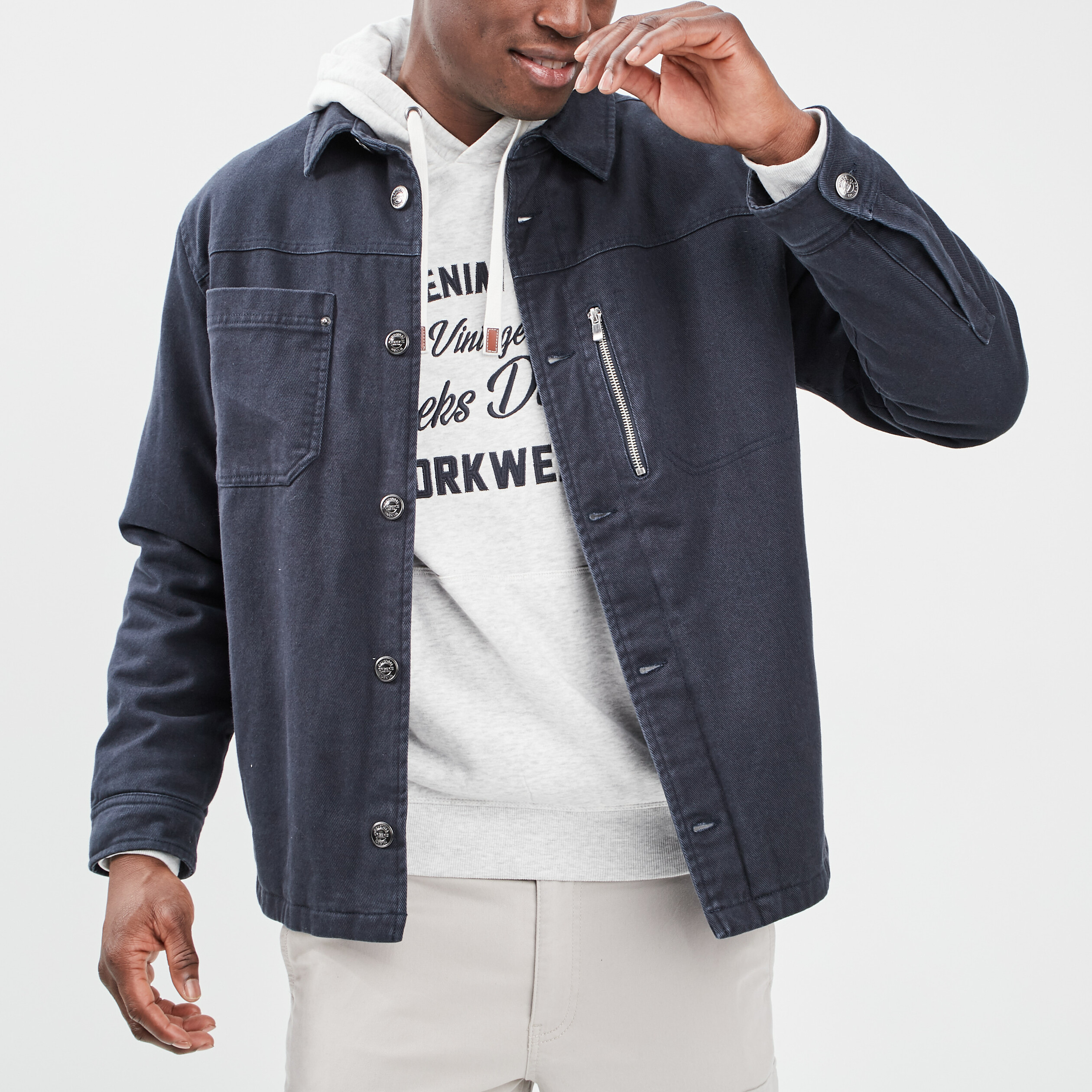 Veste droite boutonnée bleu marine homme | La Halle
