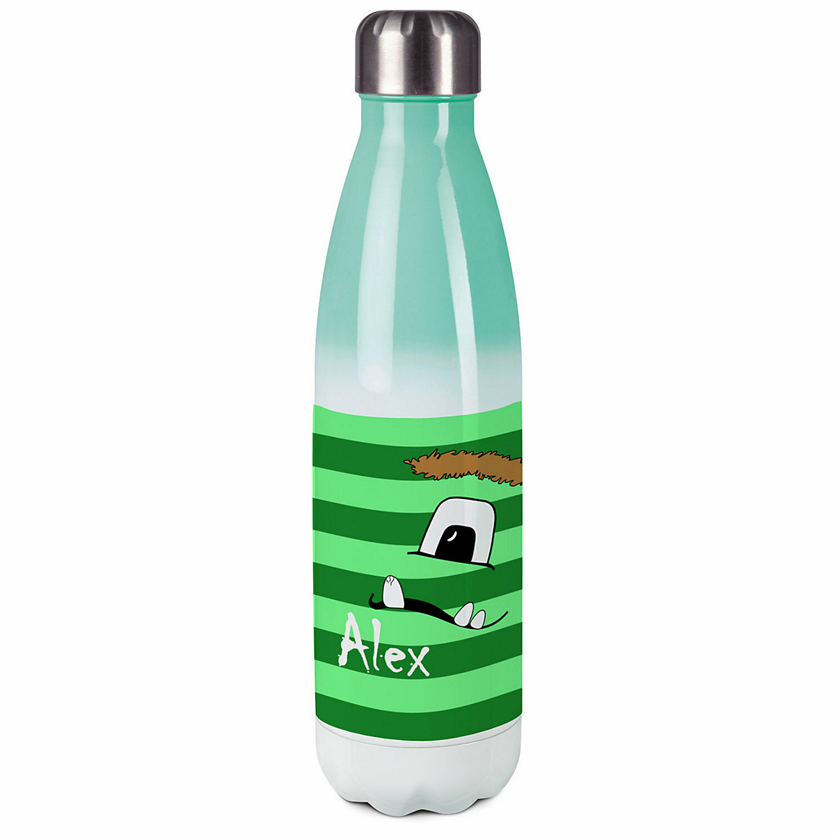 Edelstahl Kinder Thermoflasche / Trinkflasche bunt Monster Streifen Farbe grün Spülmaschinenfest, Auslaufsicher, Bruchfest, Doppelwandig, Für Heißgetränke geeignet, Mit Deckel, Isoliert