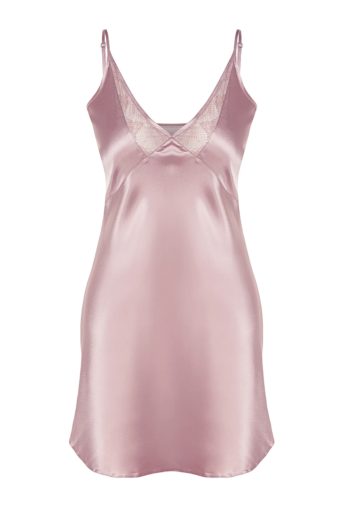 Trendyol Collection  Puderfarbenes, spitzes Satin-Nachthemd mit Seilträgern THMAW24GC00004