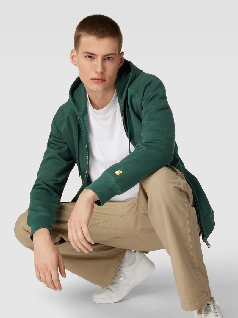Sweatjacke mit Logo-Stitching Modell 'CHASE' in petrol