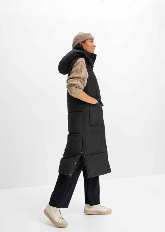 Wattierte Steppweste aus recyceltem Polyester mit abnehmbarer Kapuze
