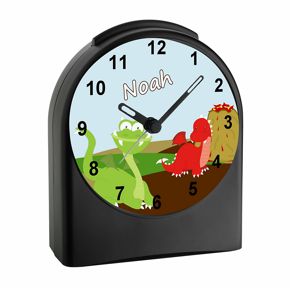 Kinder Funkwecker personalisiert mit Namen Drache Atom-/Funkuhr, 12-Stunden-Anzeigeformat, Schlummerfunktion, Nachtlicht, Geräuschlos/Ohne Ticken