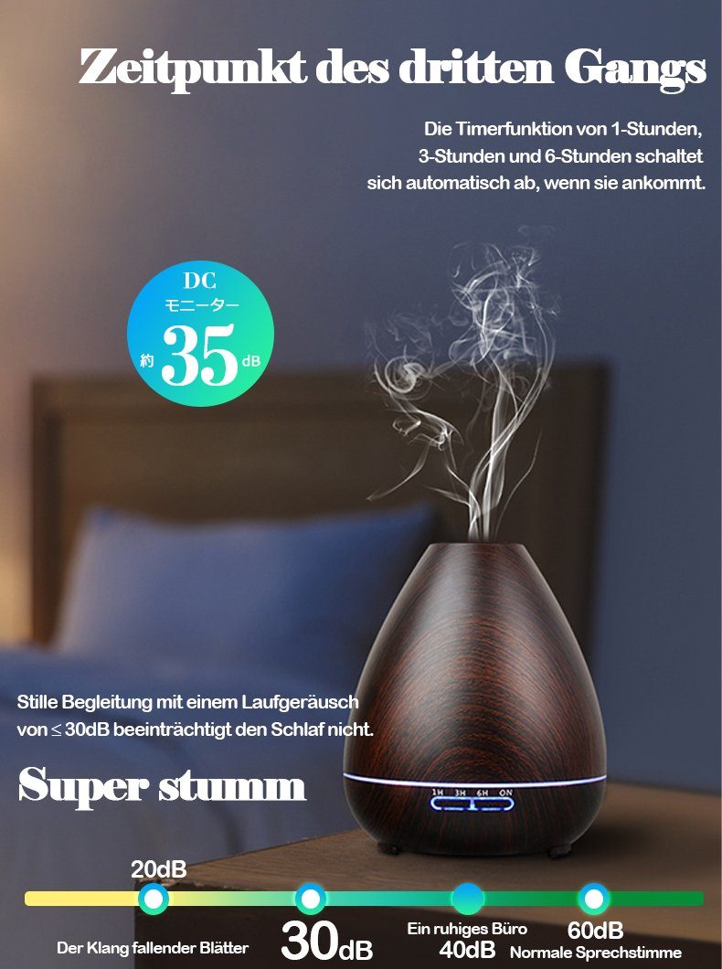 KUGI Luftbefeuchter Aroma Diffuser für Duftöle LED-Licht Humidifier Raumbefeuchter 400ml, elektrische Duftlampe Holzdesign Aromatherapie Stille Luftbefeuchtung