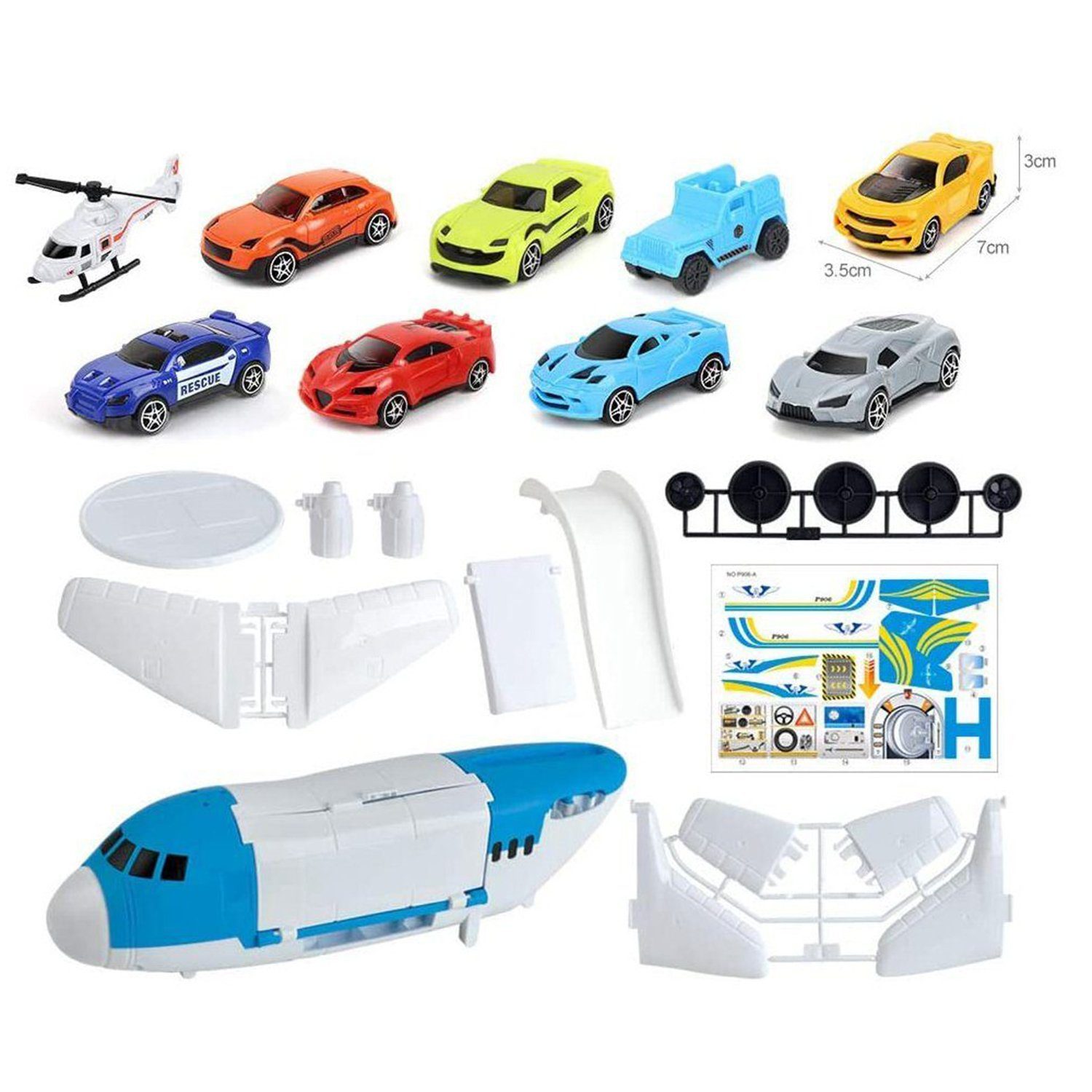BeebeeRun Spielzeug-Flugzeug Flugzeug-Set mit 9 Autos, Lernspielzeug für Kinder ab 3 Jahre, Transportflugzeug-Spielzeug-Set, Weihnachtsgeschenk