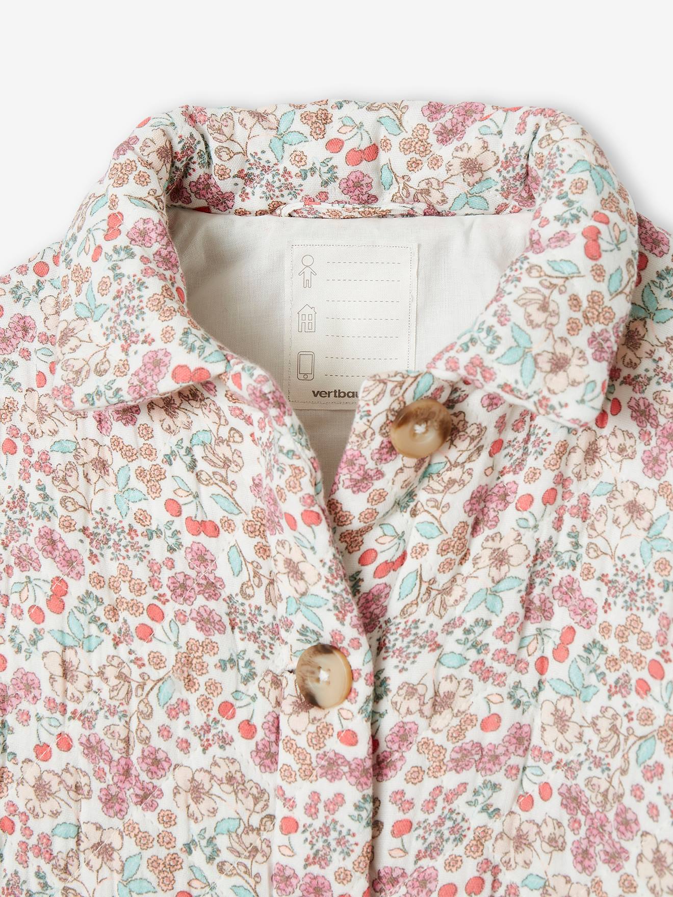 Veste matelassée imprimée fleurs fille écru