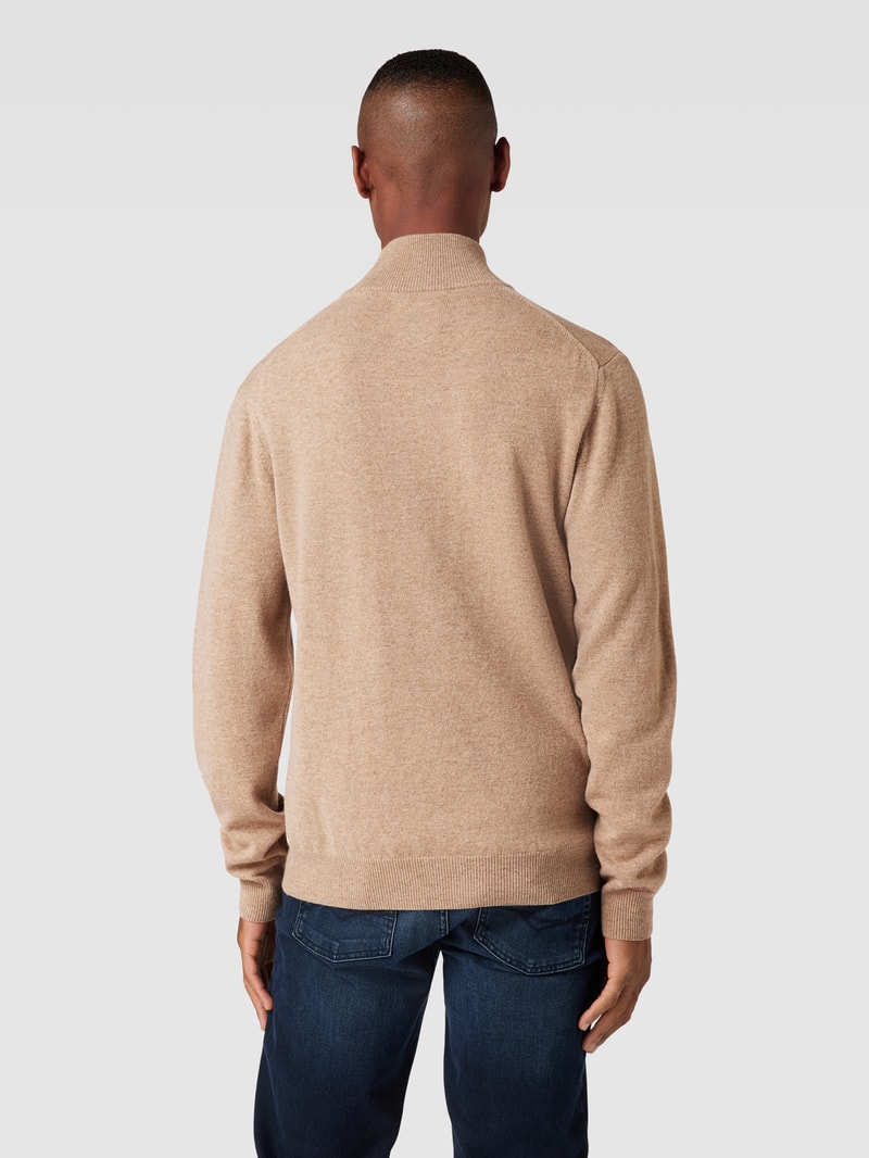 Strickpullover aus Wolle mit kurzem Reißverschluss in sand meliert