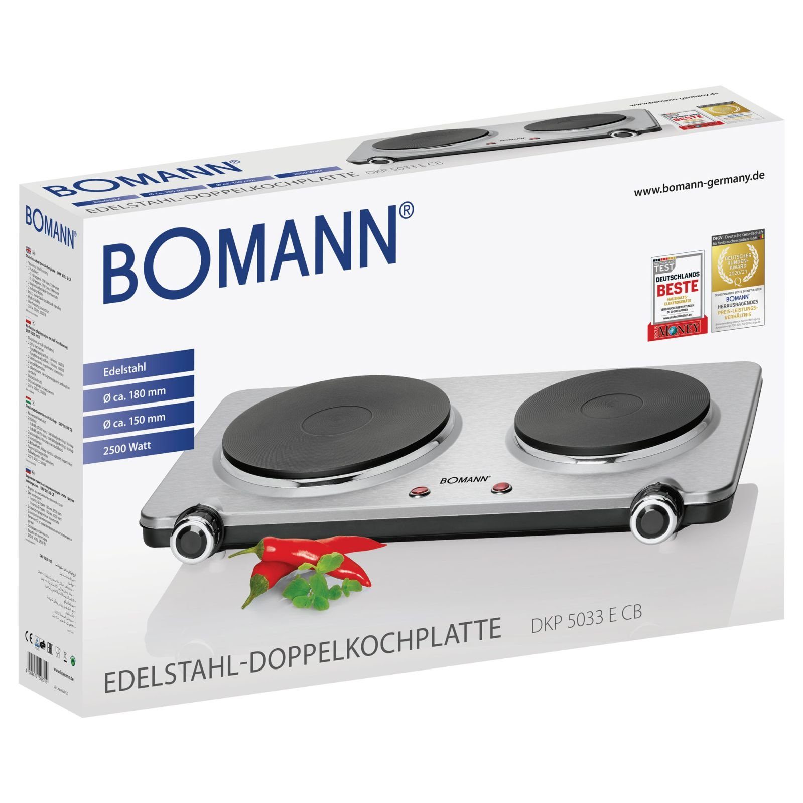 BOMANN Doppelkochplatte BOMANN Doppelkochplatte Edelstahl 1000-1500 Watt DKP 5033 E