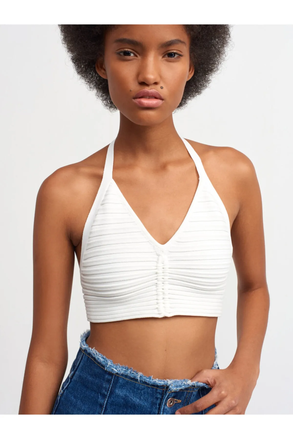 Dilvin  1011 Back Lace Knitwear Bustier-ecru