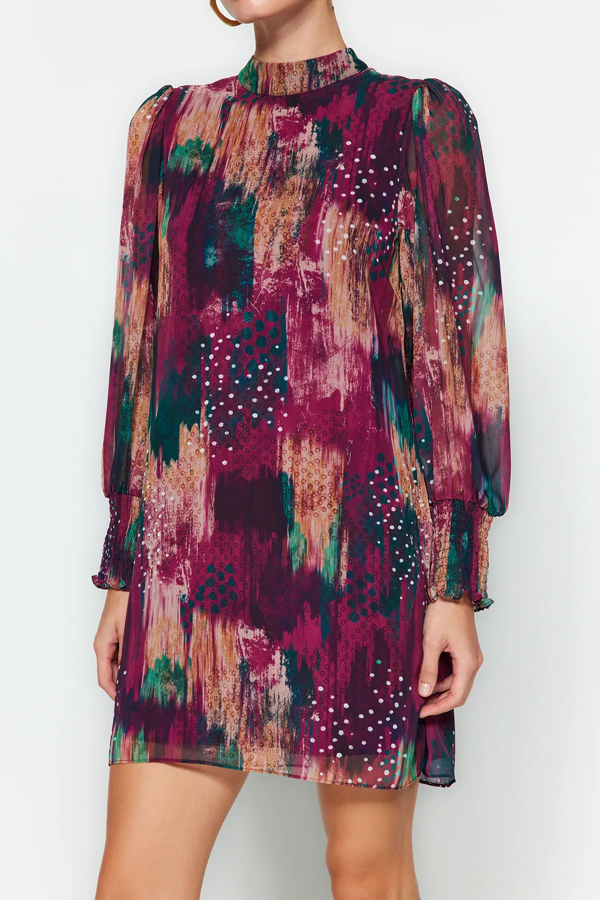 Trendyol Collection  Mehrfarbiges, bedrucktes Mini-Webkleid mit geradem Schnitt TWOAW24EL00573