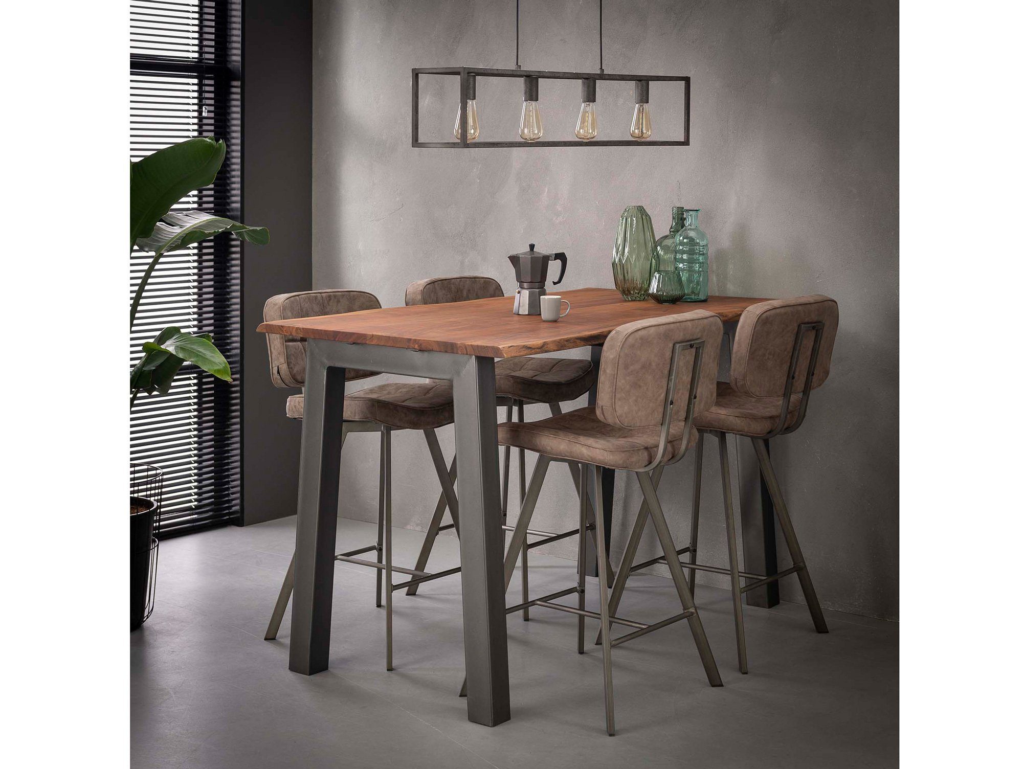 Moebel-Eins Bartisch, GREMO Bartisch 147x80 cm, Material Massivholz/Metall, Akazie mit Gestell