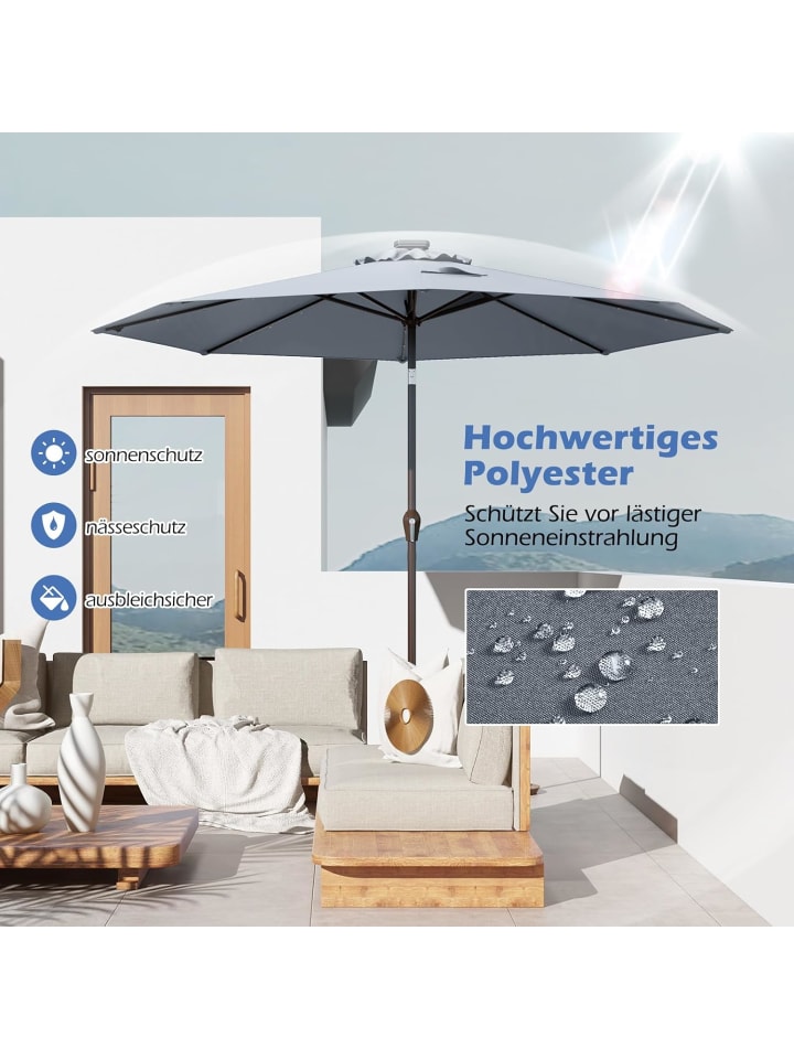 COSTWAY Sonnenschirm 300 cm mit LED-Solar-Beleuchtung in Grau günstig kaufen onesize
