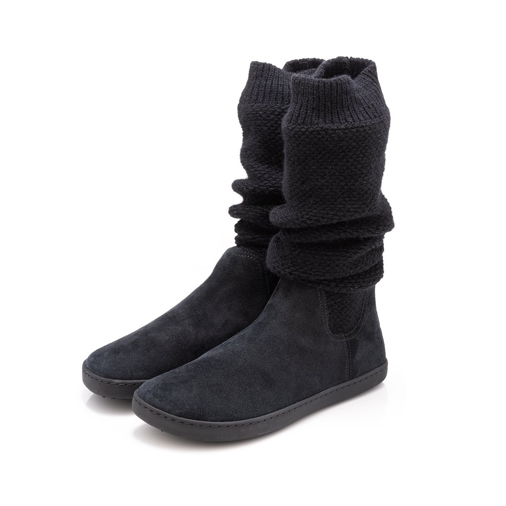 Shapen Knitty Black Leather Barfußstiefel
