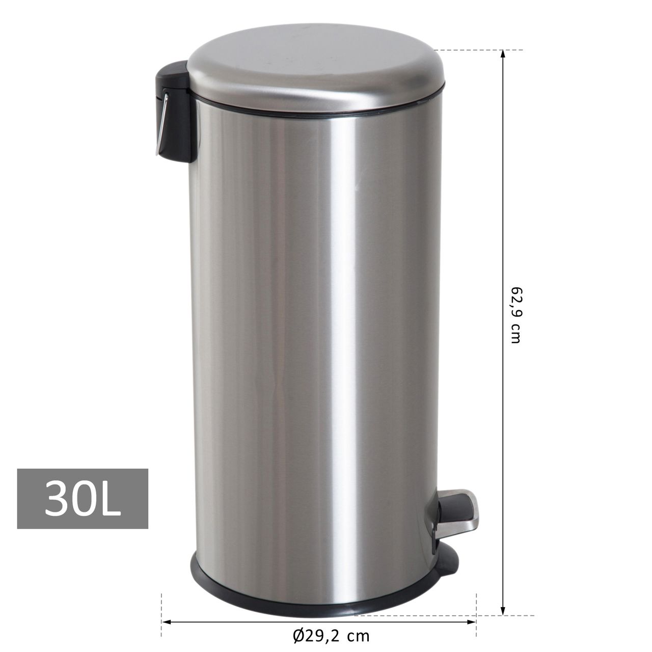 HOMCOM Treteimer mit Inneneimer Pedal-Mülleimer Klappdeckel Abfallsammler Edelstahl Silber 30L