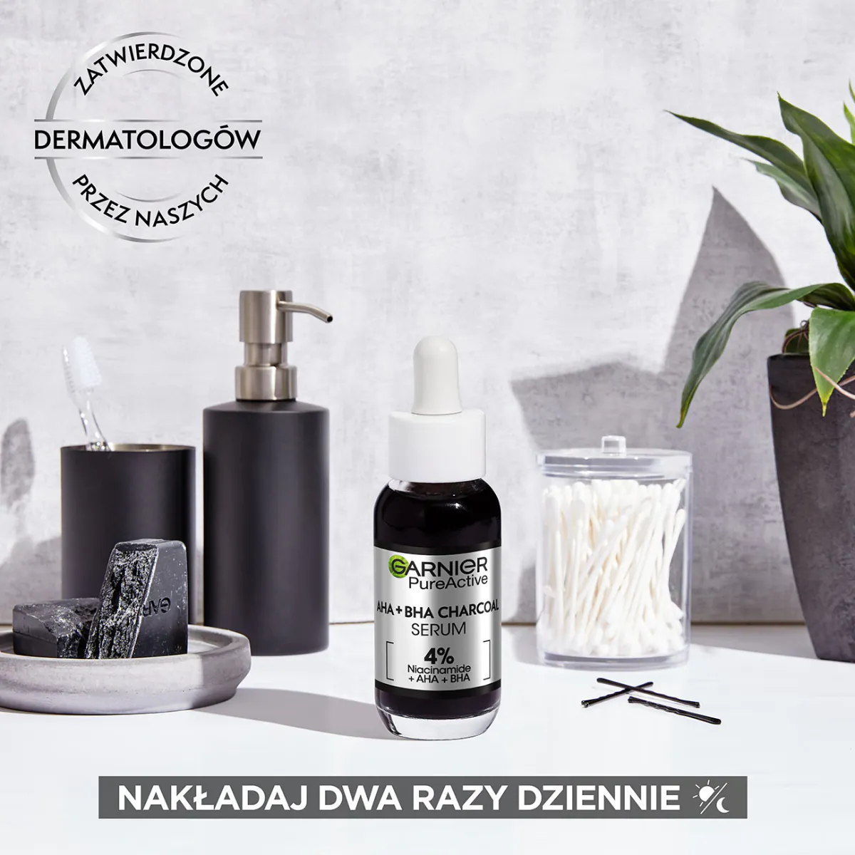 „Garnier Skin Naturals“ grynos odos serumas nuo odos netobulumų su aha, bha ir medžio anglimi