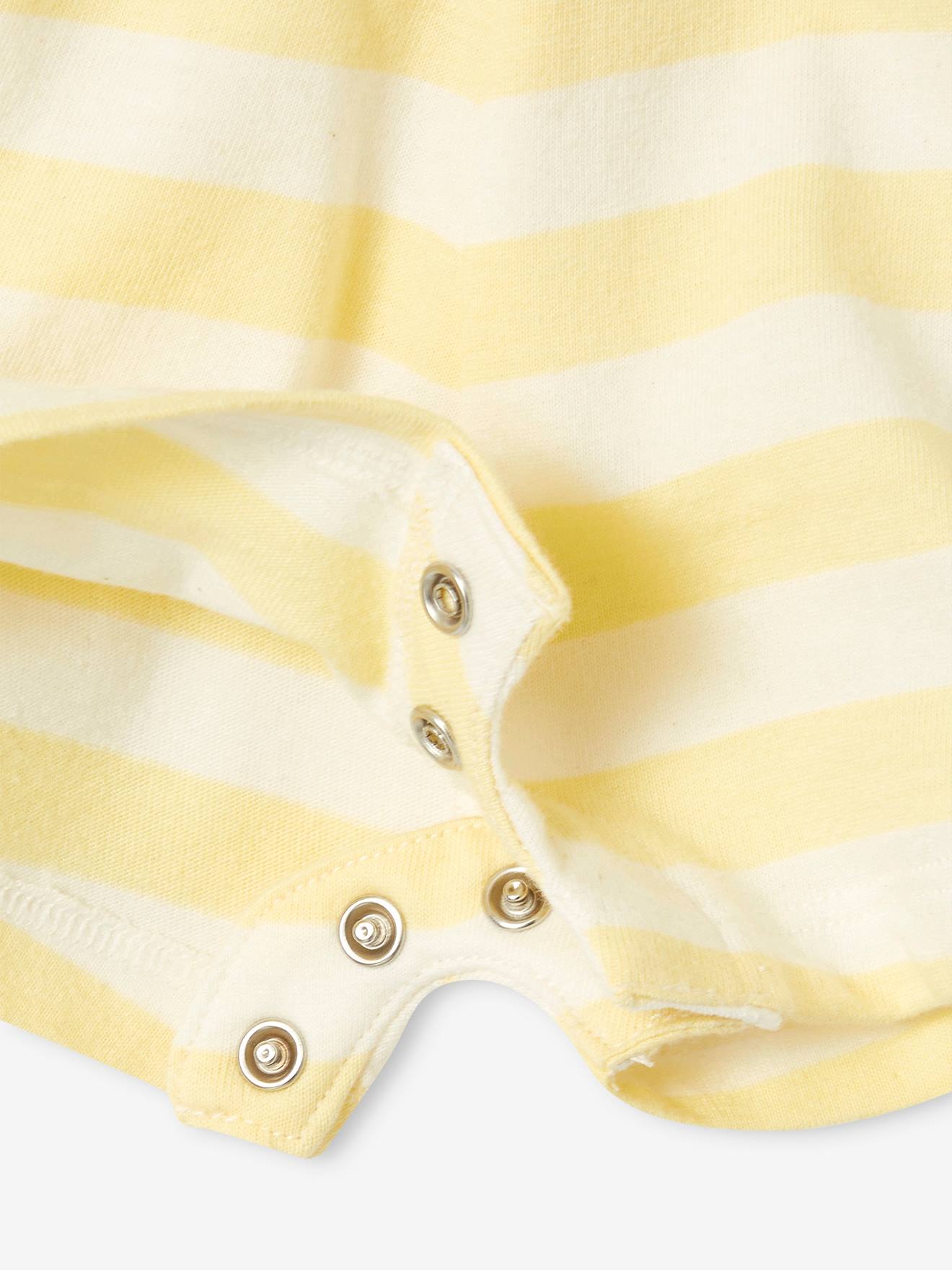 Vertbaudet Kurzer Baby Overall BASICS Oeko-Tex - gelb gestreift