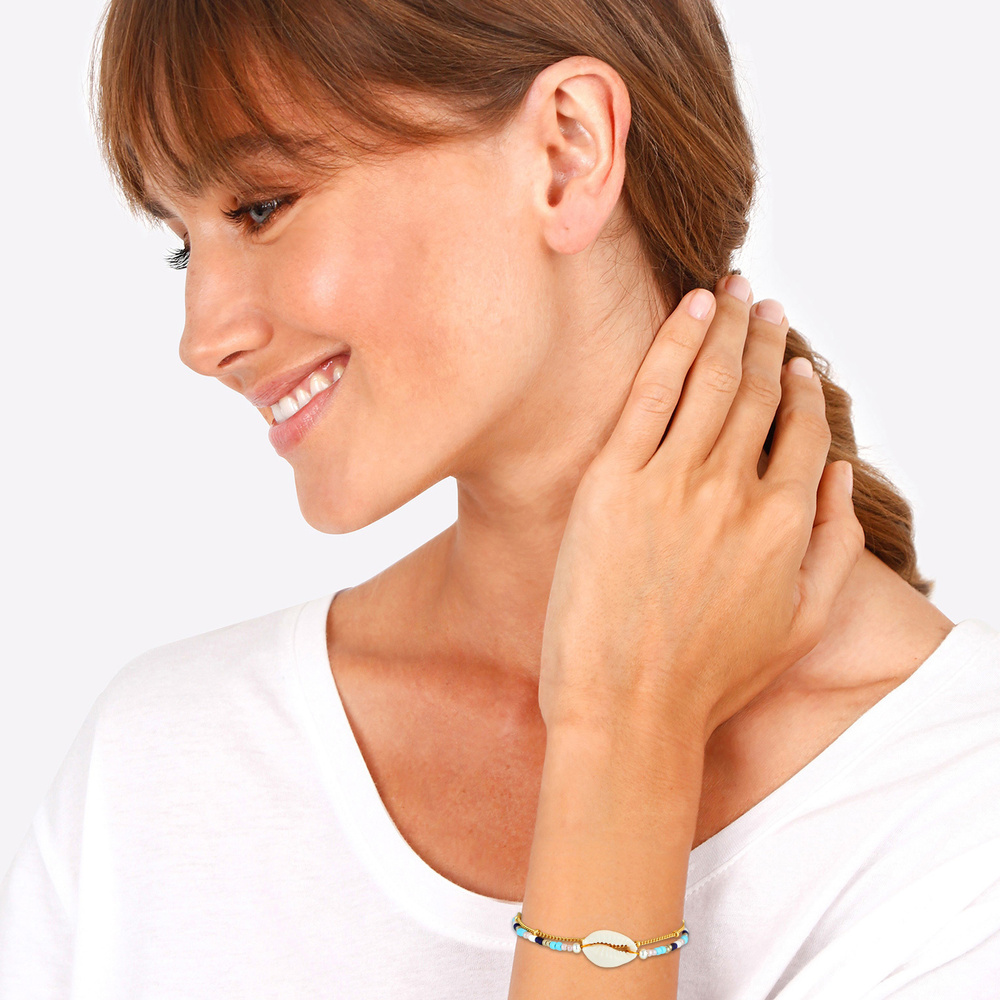Elli Elli Bracelet Femme Kauri Shell Ball Necklace Perles colorées en argent sterling  Bracelet