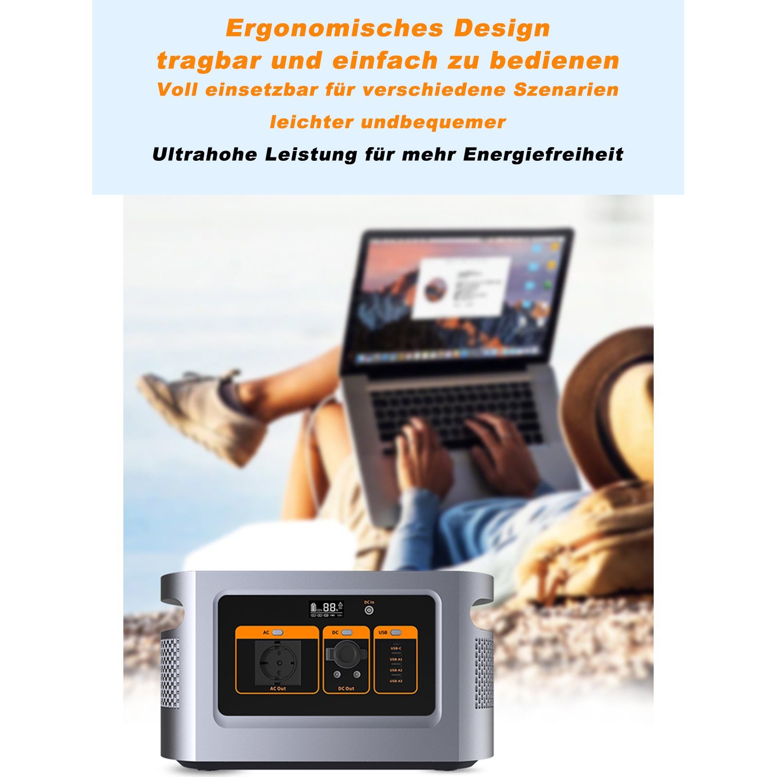 Fine Life Pro Stromerzeuger Power Station QE05-1200W/1008Wh Mit Solar panel PV200, 1,20 in kW, (Set, 2-tlg., Notfall-Solar Generator), Kann 2500 Mal recycelt werden,Solar Generator