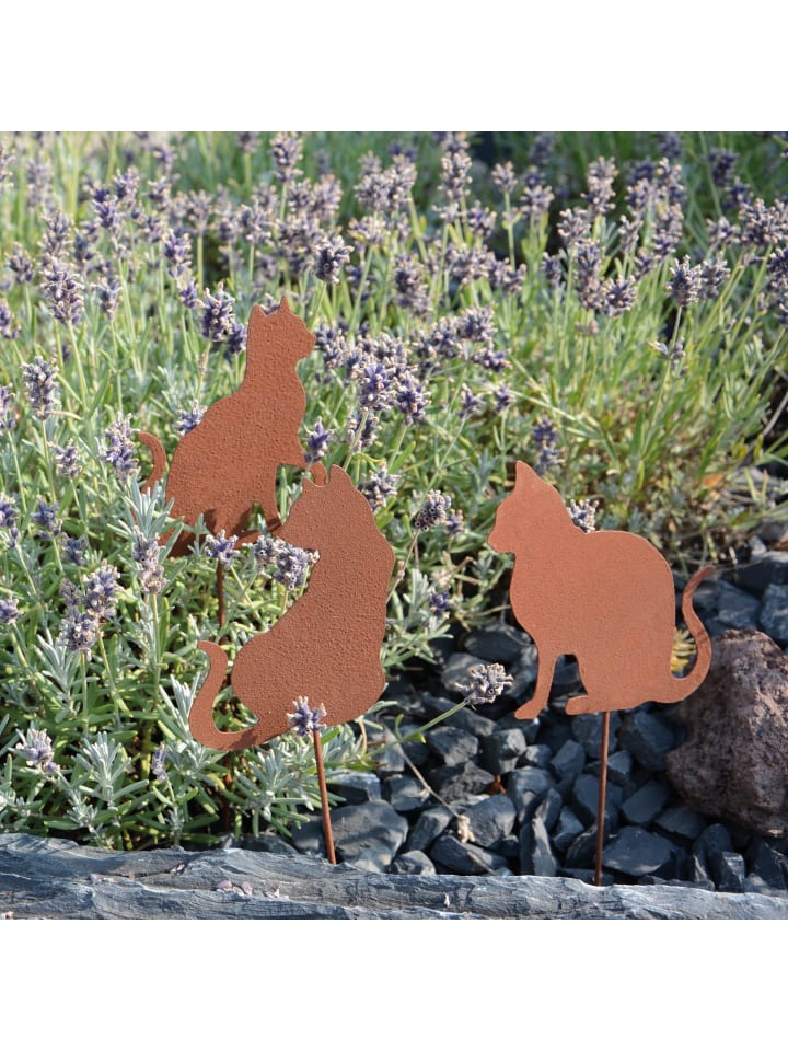 UNUS 3er Set Gartenstecker Rost Katzen in Braun günstig kaufen onesize