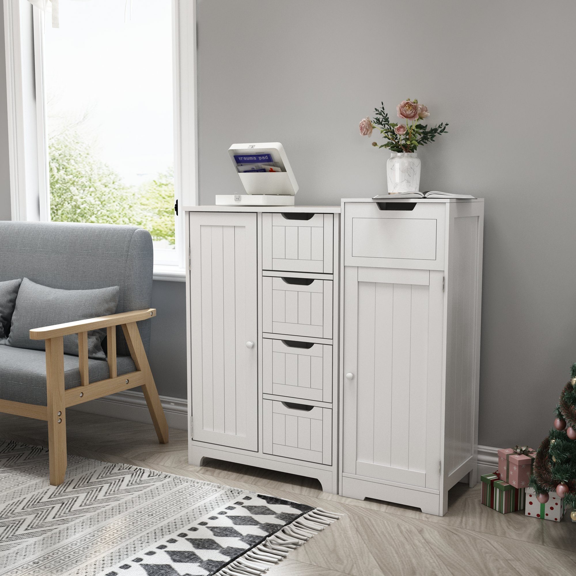 Mondeer Badkommode Badezimmerschrank, Badschrank, 87x32x30cm, weiß