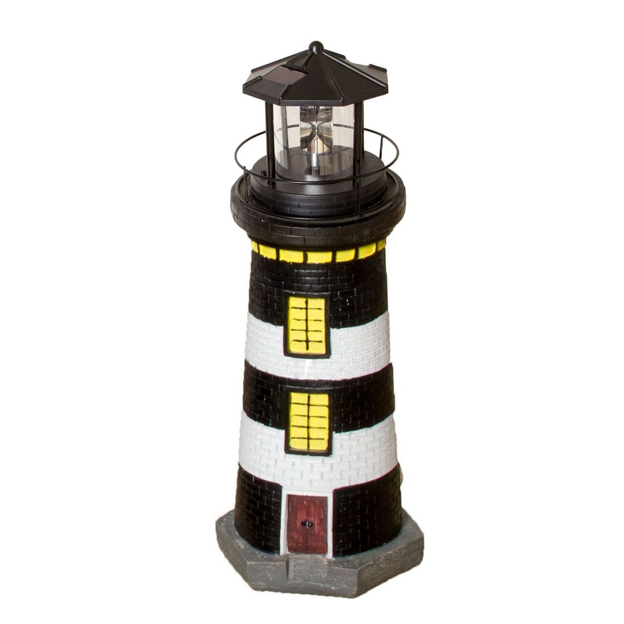 Lemodo Lemodo Gartendeko Leuchtturm mit Solar schwarz/weiß, handbemalte Gartenfigur 83 cm hoch
