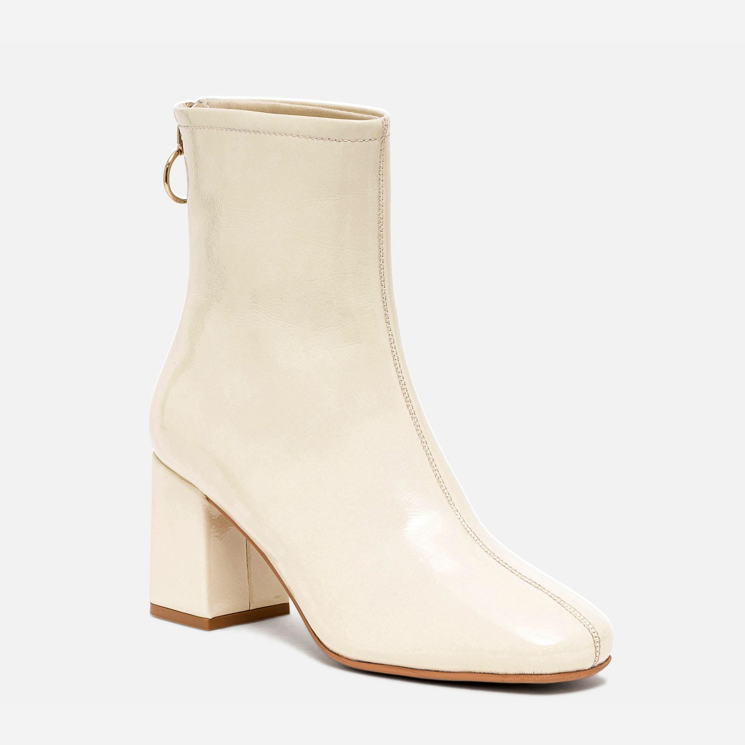 Boots blanc cassé verni à zip arrière