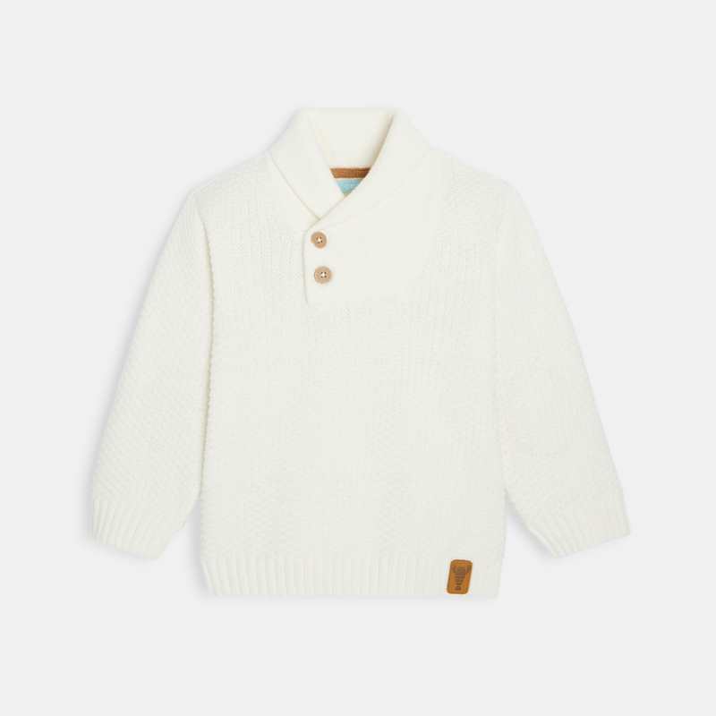 Pull col châle boutonné blanc bébé garçon