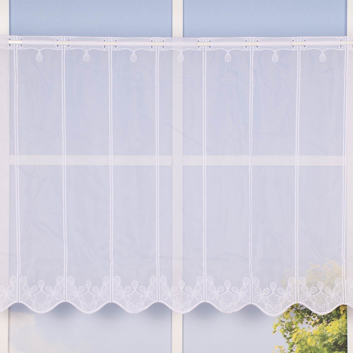 Meterware Scheibengardine Meterware Voile Stickerei Ornamente nähfrei weiß 60cm, SCHÖNER LEBEN., leicht perforiert, Polyester, bestickt