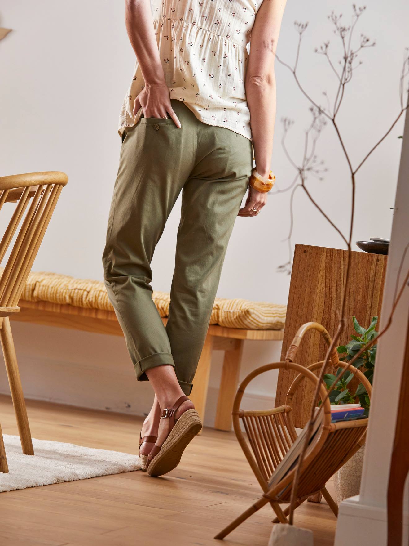 Pantalon chino de grossesse en coton stretch kaki