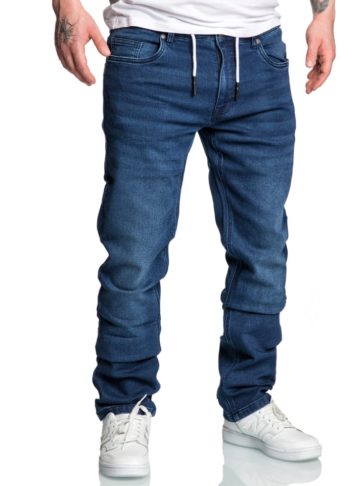 Amaci&Sons Sweathose im Denim Look COPPELL in Dunkelblau günstig kaufen