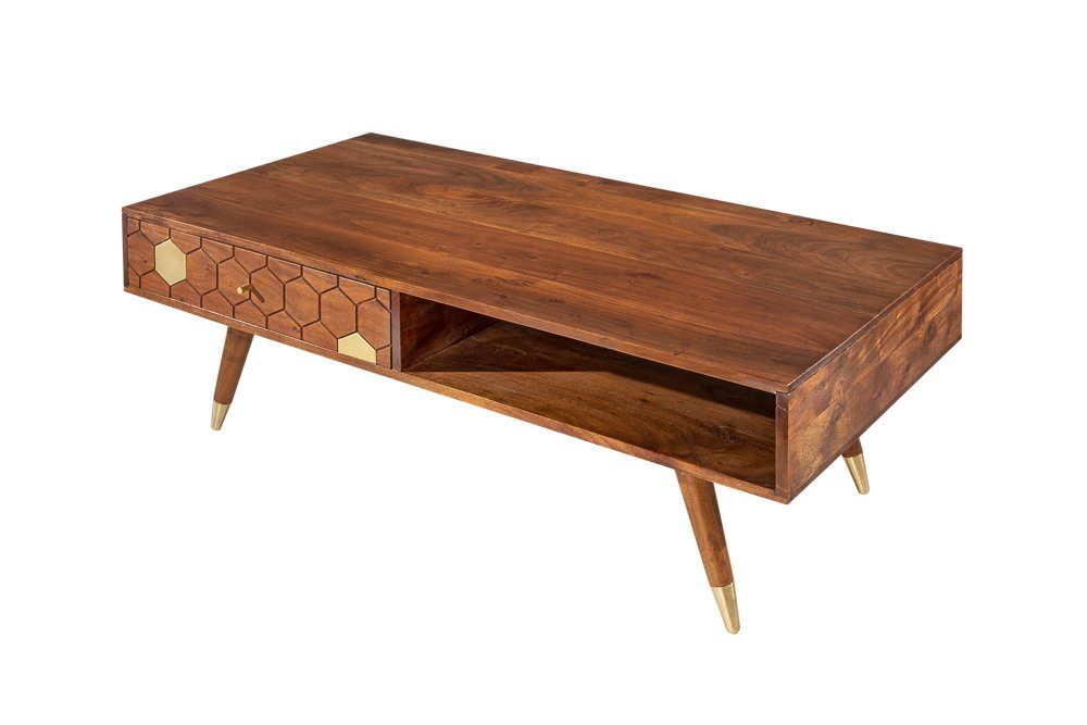 riess-ambiente Couchtisch MYSTIC LIVING 117cm braun / gold (Einzelartikel, 1-St), Wohnzimmer · Massivholz · Ablagefach · Schublade · Retro Design