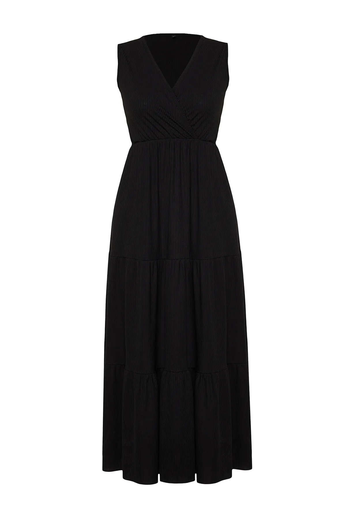 Trendyol Collection  Schwarzes ärmelloses Maxi-Strickkleid in A-Linie mit V-Ausschnitt TWOSS22EL1588