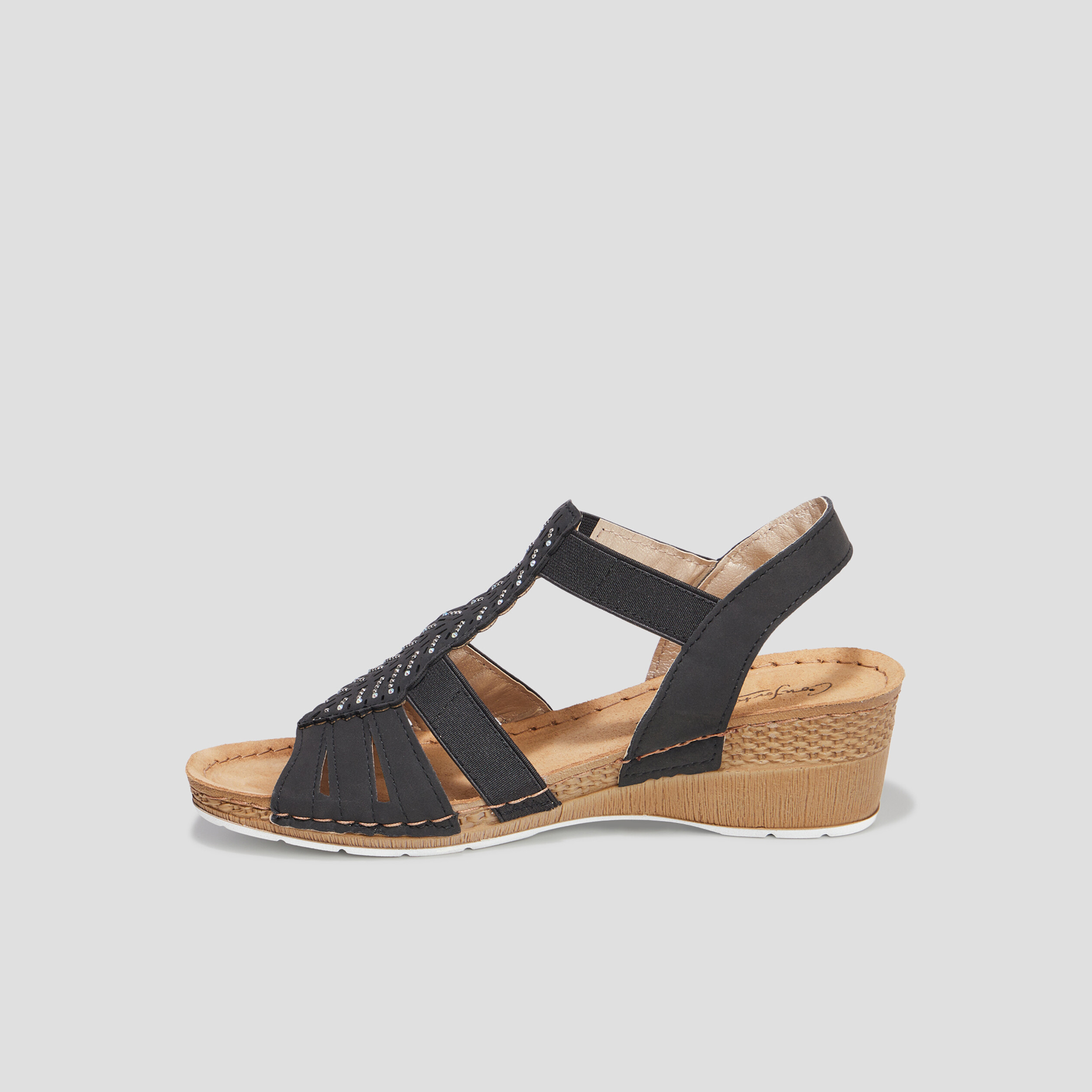 Sandales compensées cuir Confortissimo noir femme | La Halle