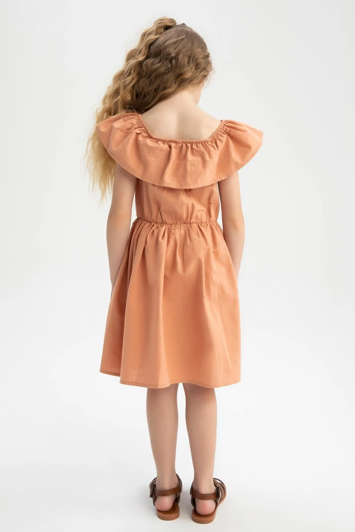 DeFacto  Flexibles, kurzes, ärmelloses Popeline-Kleid mit Carmen-Kragen für Mädchen