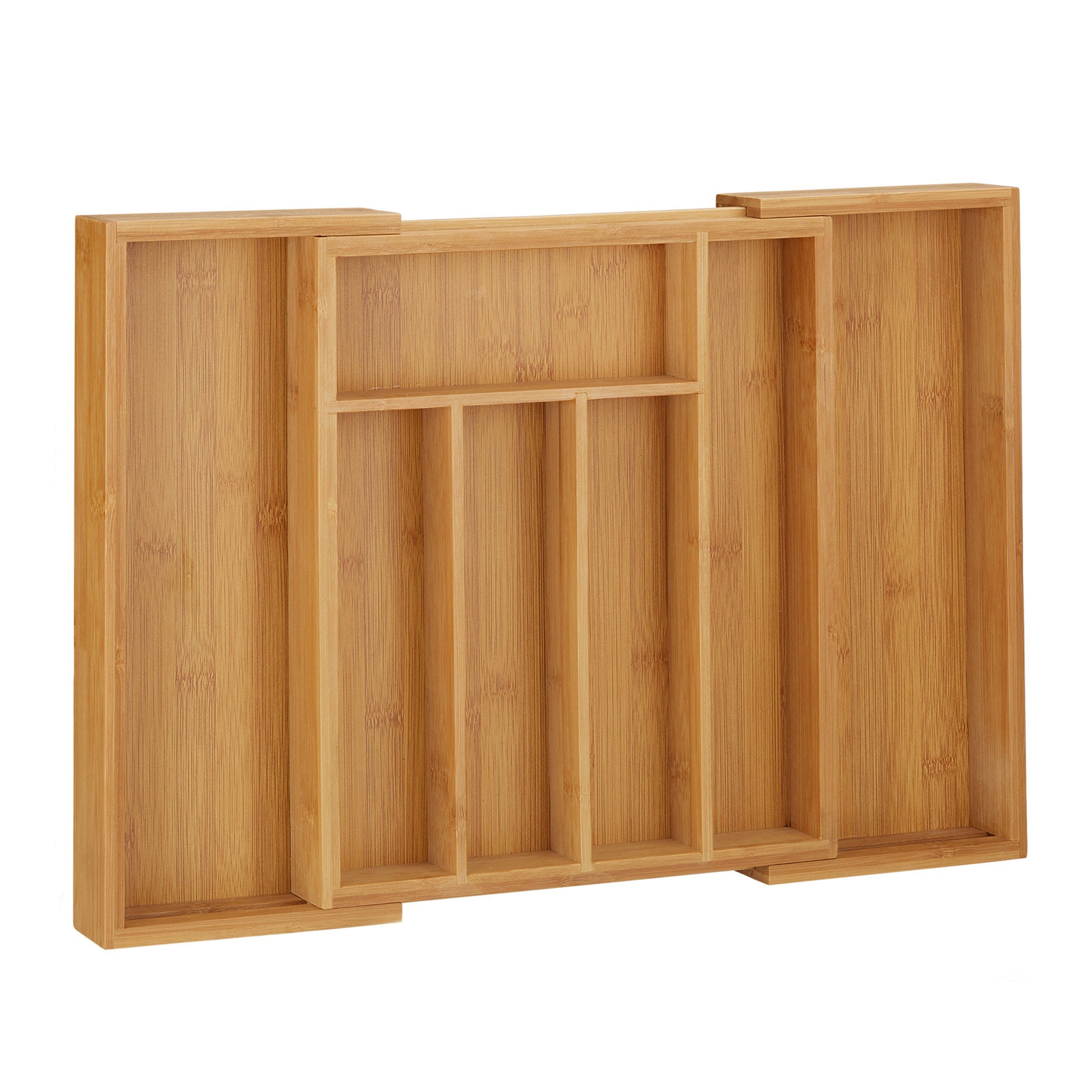relaxdays Besteckkasten Besteckkasten Bambus 48cm ausziehbar
