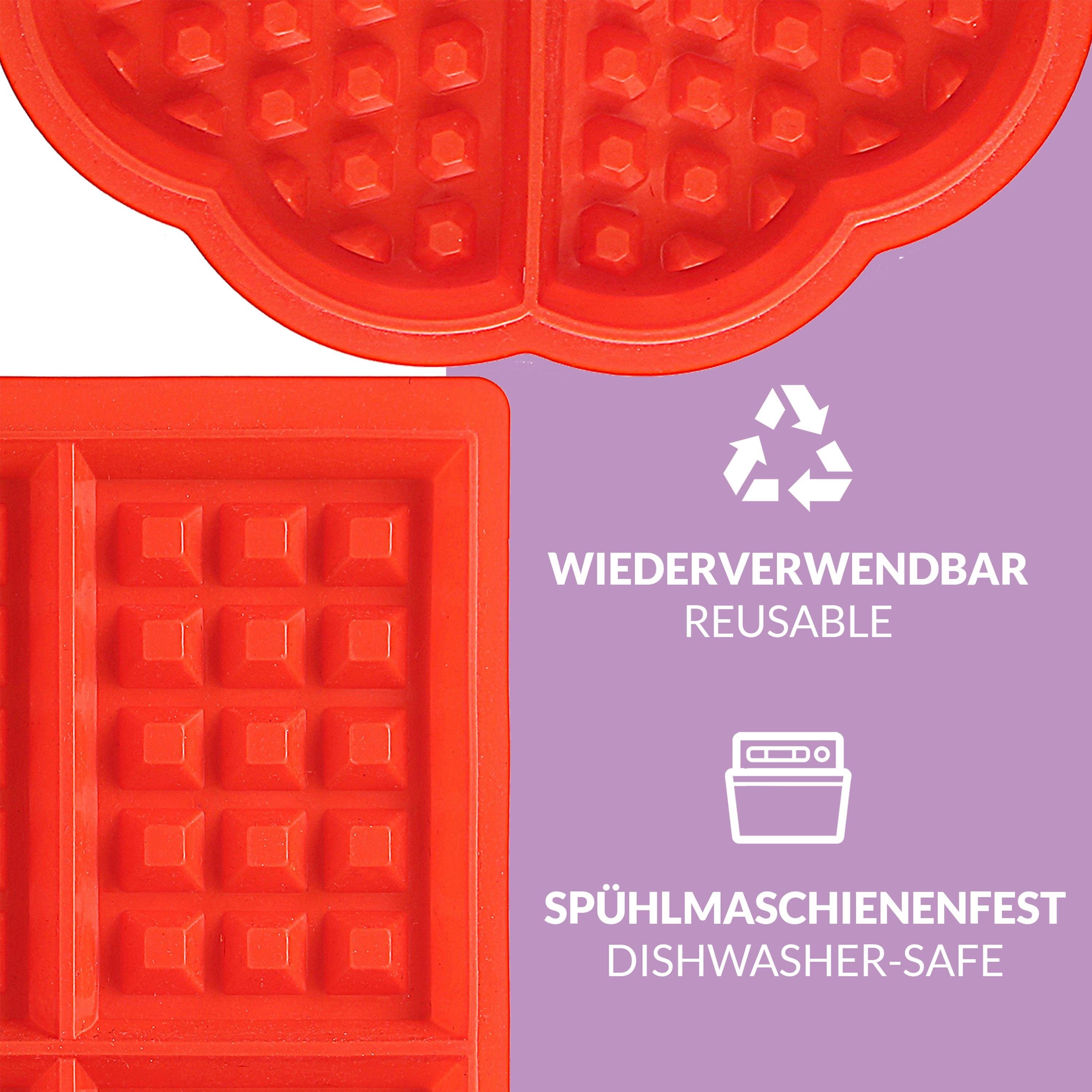 Praknu Silikonform Waffelform Set Silikon, (Set 2-tlg), Für Backofen und Mikrowelle - Lebensmittelecht - Herz und Eckig Waffeln Backform