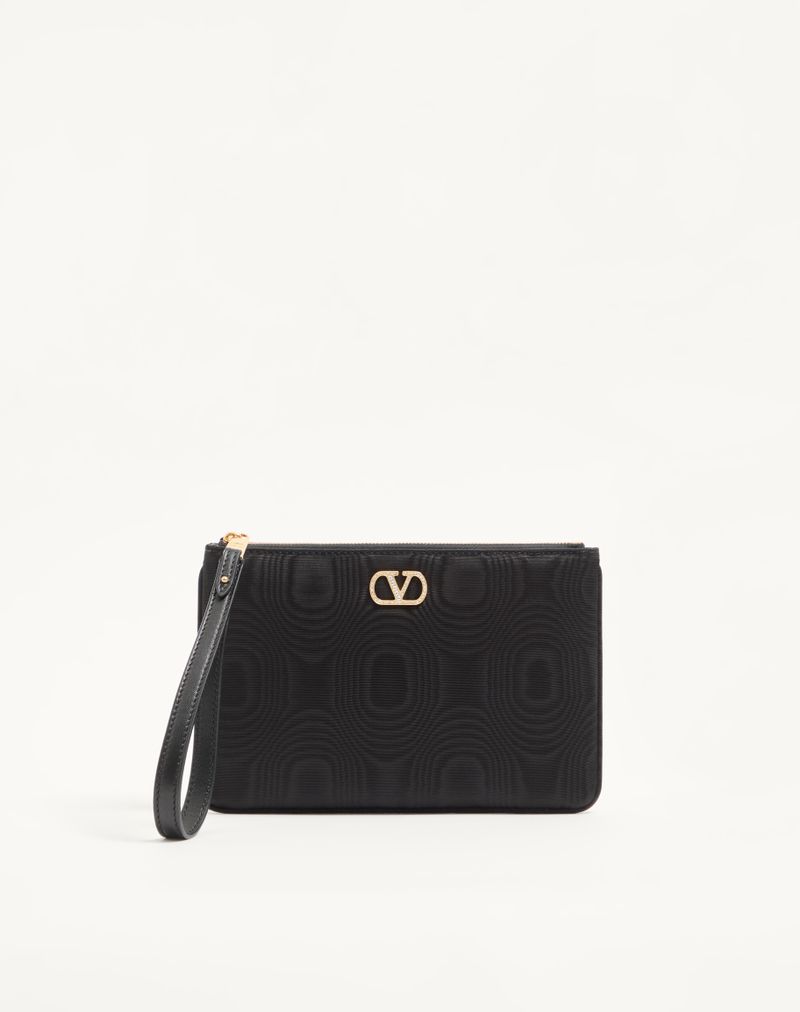Clutch VLogo Signature em tecido moiré com logo de joia