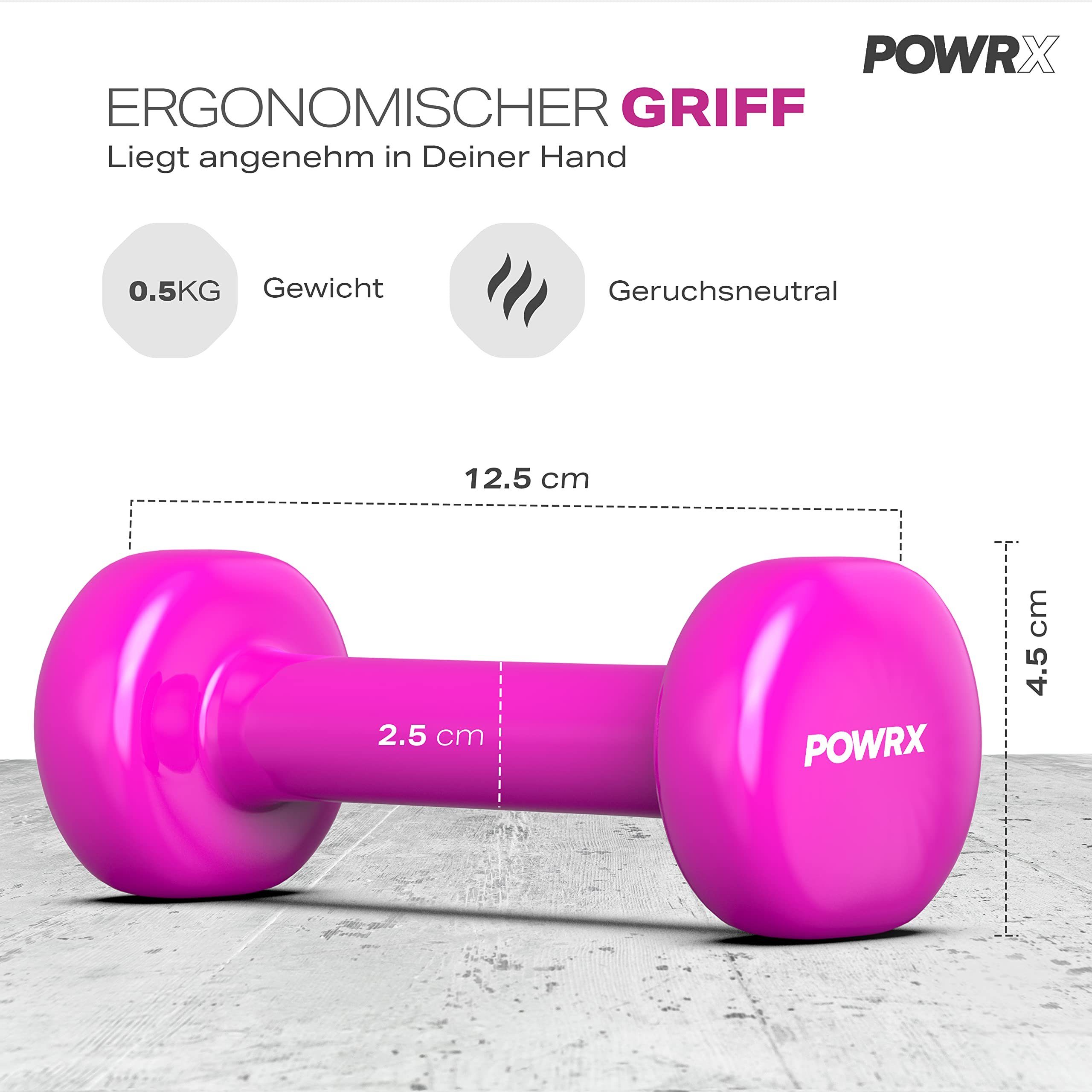 POWRX Gymnastikhantel Vinyl Hanteln Paar (0,5-10 kg) für Gymnastik Aerobic Pilates, Rosa (2X0,5Kg)