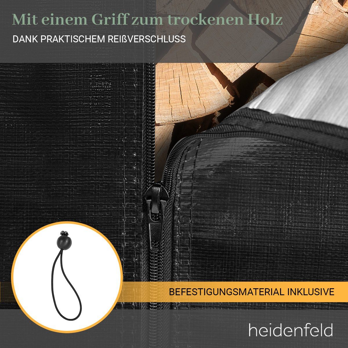 Heidenfeld Kaminholzregal Regenabdeckung für Kaminholzregal BR100, BxTxH:135x70x165 cm, (135 x 70 x 165 cm, Schutzhülle mit Reißverschluss, Wasser- & Winddicht), Abdeckung Abdeckplane Schutzhölle Schutzhaube - Allwetterschutz