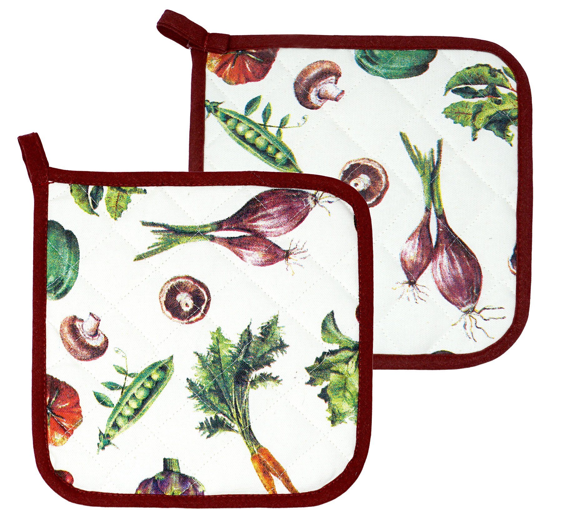 Lashuma Topflappen Gemüse, (Set, 2-tlg), Topfhalter 20x20 cm, Topfuntersetzer Baumwolle