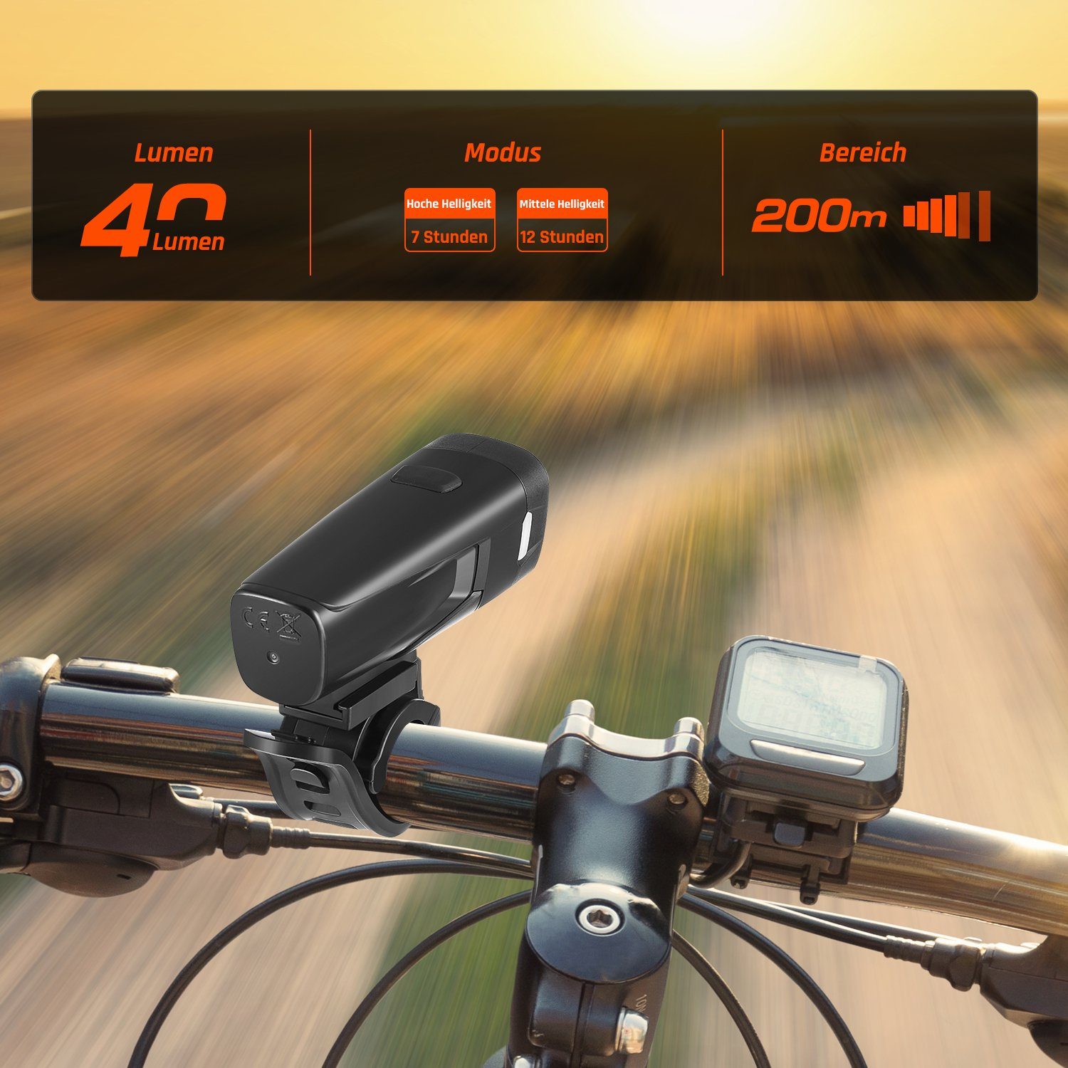 LETGOSPT Fahrradbeleuchtung LED Fahrradlampe 40 Lux, StVZO Zugelassen Fahrradlicht, USB Aufladbar Fahrradbeleuchtung, IPX5 Wasserdichtes Frontlicht