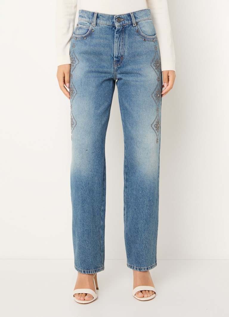Jean MaxMara Gatti taille haute, coupe droite, orné de clous et délavé moyen