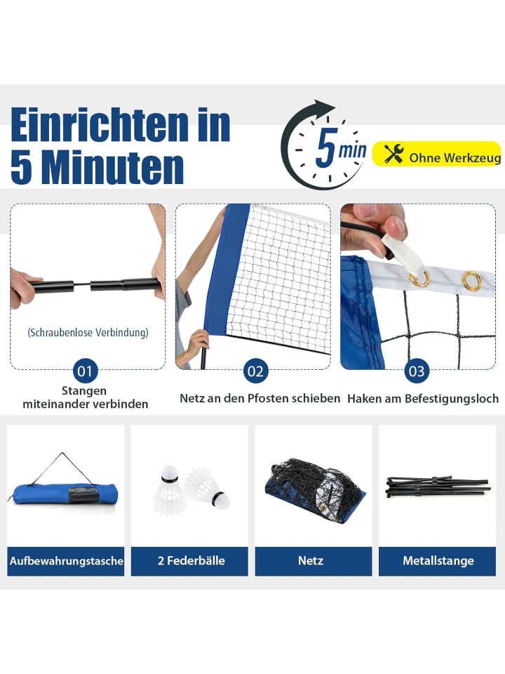 COSTWAY Badmintonnetz 420cm in Blau günstig kaufen onesize