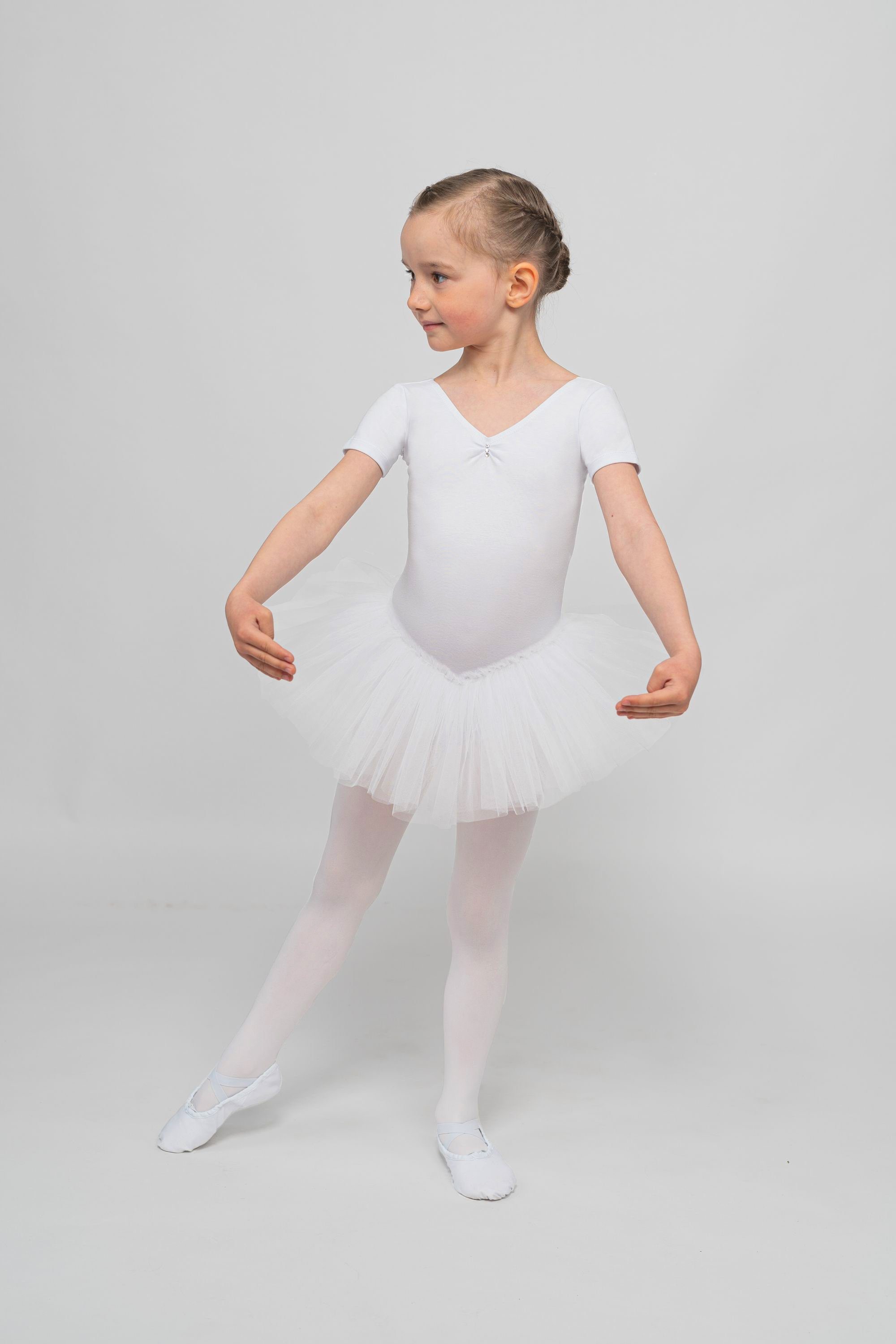 tanzmuster Tüllkleid Ballett Tutu Nele mit Glitzersteinen Kurzarm Ballettkleid aus weicher Baumwolle mit Tüllrock für Mädchen