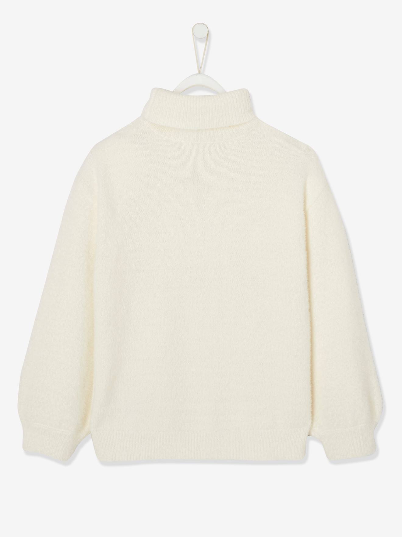 Pull col roulé en maille douillette fille ivoire