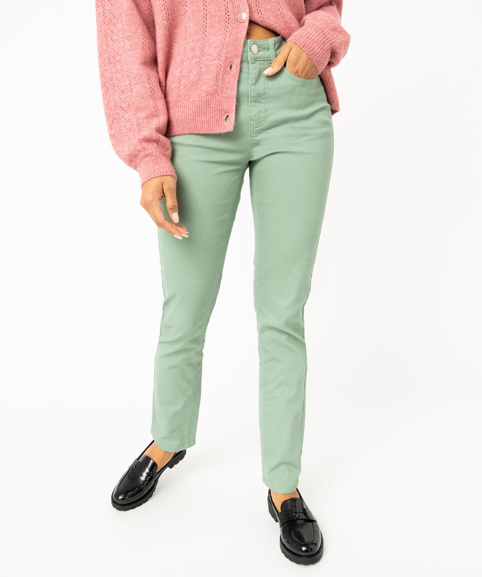Pantalon femme coupe Regular taille normale vert | GEMO