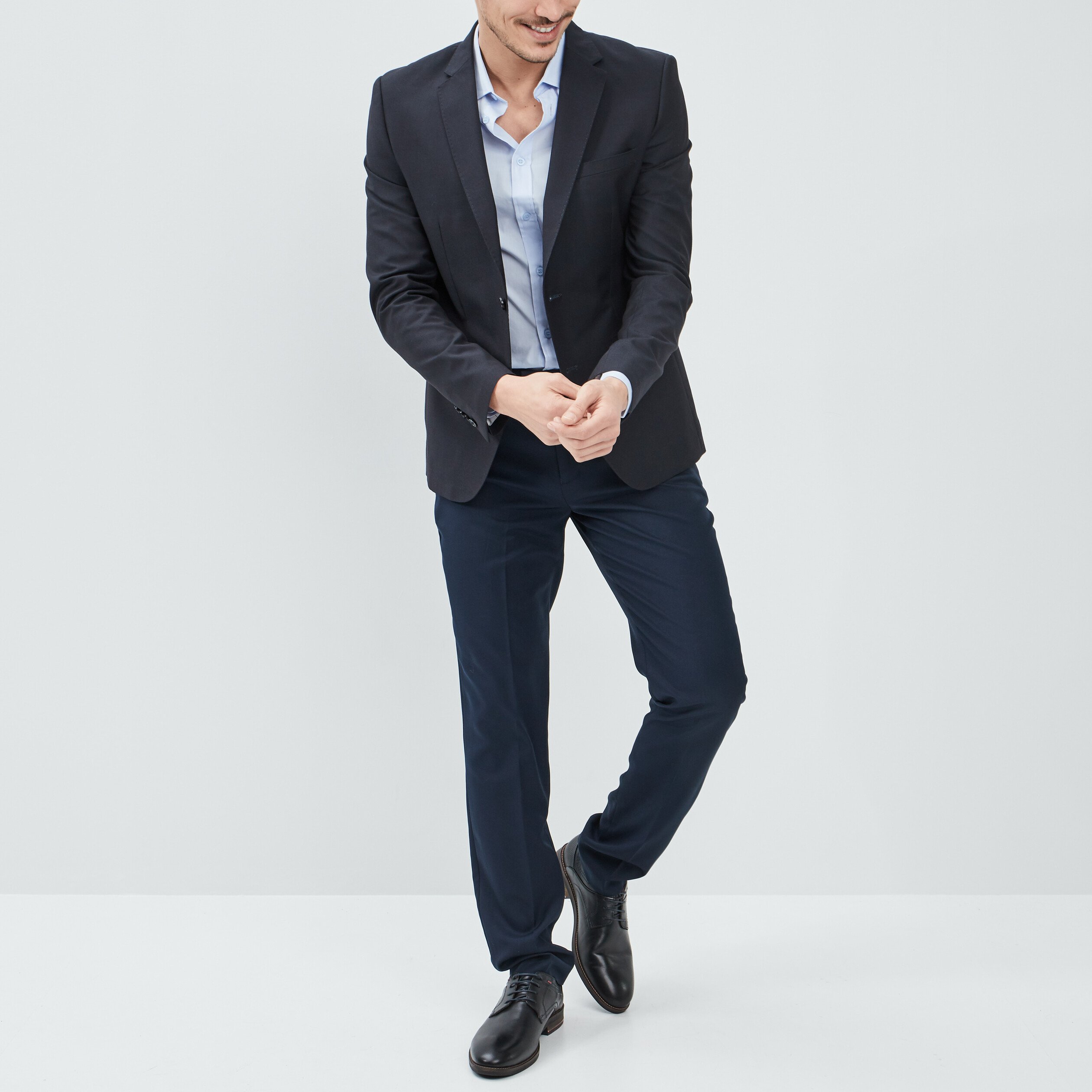Veste ajustée boutonnée bleu homme | La Halle